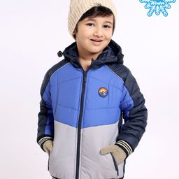 Babyhug Full Sleeves Hooded Fashion Heavy Winter Color Blocked Jacket - Blue-image-14