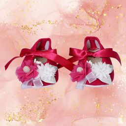 Coco Candy Flower Applique Embellished & Ribbon Detailed Booties -Dark Pink-picture-20