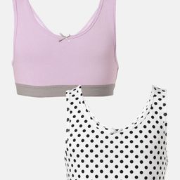 Mackly SleevelessPack Of 2 Polka Dots Printed And Solid Trainer Bra - Voilet & White-image-14