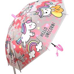 KARBD Translucent Unicorn Auto Open Kids Umbrella with Whistle - Light Pink Colour-15