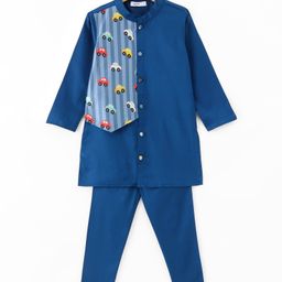 Babyoye 100% Cotton Full Sleeves Cars Printed Kurta & Pyjama Set - Blue-picture-25