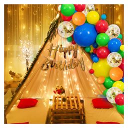Bubble Trouble Decoration Items For Birthday 26Pcs Combo White Net Led Fairy Lights Golden Confetti & Multicolor Balloons Background Decoration Items-image-40