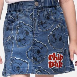 Babyhug Disney Cotton Denim Knee Length Skirt With Chip'n Dale Graphics - Blue-picture-49