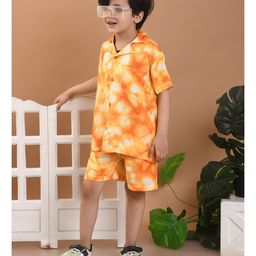 Superminis Rayon Half Sleeves Tie Dye Coordinating Shirt & Shorts Set - Orange-11