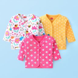 Babyhug 100% Interlock Cotton Knit Antibacterial Full Sleeves Front Open Vests With Polka Dots & Floral Print Pack of 3 - Multicolour-picture-15