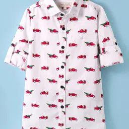 JASH KIDS Cotton Knit Full Sleeves Car Printed Shirt - White-picture-41