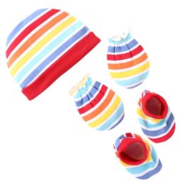 Babyhug 100% Cotton Knit Striped  Cap Mittens And Booties   - Multicolor-17