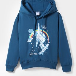 Taeko Fleece Knit Full Sleeves Hooded Sweatshirt with Skate More Print - Teal Blue-image-32