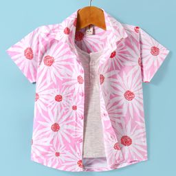 Dapper Dudes Half Sleeves Floral Printed Shirt With Attached Tee - Pink-image-50