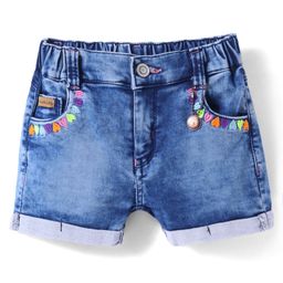 Olio Kids Above Knee Length Washed Denim Shorts with Hearts Embroidery - Light Blue-picture-11