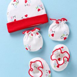 Ben Benny 100% Cotton Knit Cap Mittens & Booties Set with Bunny Print White - Diameter 9.5 cm-image-55
