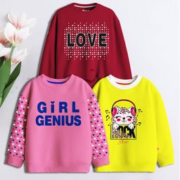 3PIN Cotton Terry Pack Of 3 Full Sleeves Cat & Hearts Printed Sweatshirts - Multi Colour-picture-16