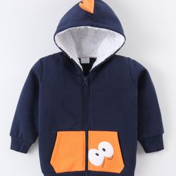 Mark & Mia Fleece Knit Full Sleeves Sweatjacket With Spikes Hood & Kangaroo Pocket Detailing - Navy Blue-picture-39
