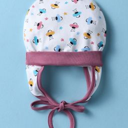 Ben Benny Interlock Knit Printed Cap With Tie Knot White & Mauve - Diameter 13 cm-0