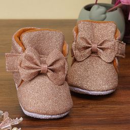 Neska Moda Bow Applique Detailed Glitter Designed Velcro Closure Booties - Brown-21