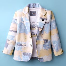 Dapper Dudes Full Sleeves Typography Printed Blazer With Tee Set - Lemon-picture-34