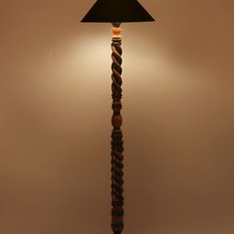 Devansh Black & Brown Wooden Floor Lamp With Shade image 4