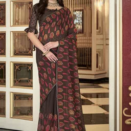 DIVASTRI Ethnic Motifs Beads and Stones Poly Georgette Saree-picture-19