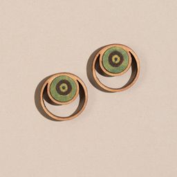 WHE Ajrakh Fabric And Repurposed Wood Circular Shaped Studs-55