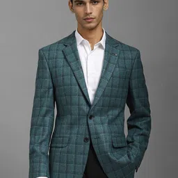 Louis Philippe Checked Notched Lapel Single-Breasted Woollen Formal Blazer-image-96