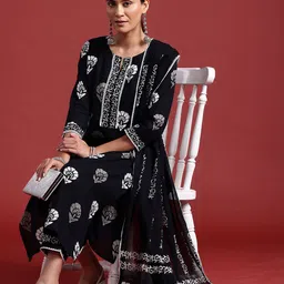 Anouk Women Floral Printed Regular Pure Cotton Kurta with Trousers & With Dupatta-11