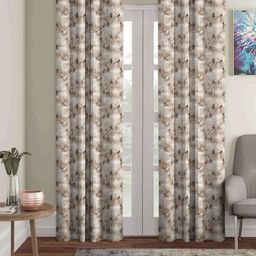 Aura Beige & Brown Set of 2 Geometric Black Out Door Curtain-10