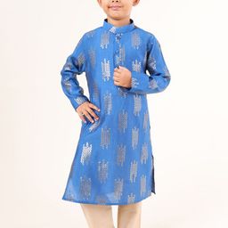 TABARD Boys Chevron Embroidered Mandarin Collar Sequinned Cotton Straight Kurta-picture-28