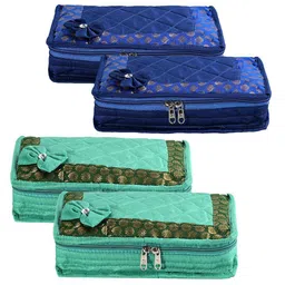 Kuber Industries Blue & Green 4 Pieces Embroidered Jewellery Organisers-24