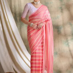 MANVAA Striped Zari Silk Blend Banarasi Saree-image-57