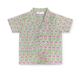 Pum Pum Boys Floral Printed Cuban Collar Cotton Casual Shirt-picture-22