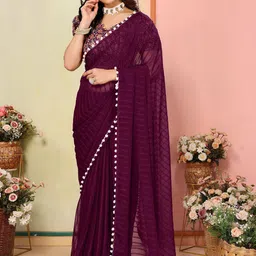 LeeliPeeri Designer Striped Embroidered Poly Georgette Saree-picture-3