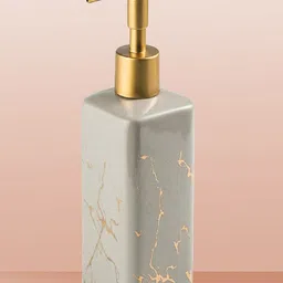 Kuber Industries Grey Abstract Printed Marble-Finish Ceramic Soap Dispenser 320ml image 1