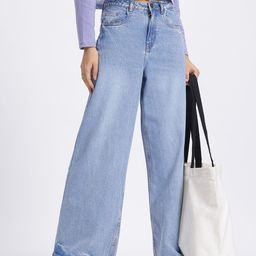 glitchez Women Effortless Vibes Light Fade Pure Cotton Baggy Wide Leg Fit Jeans-image-18