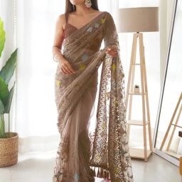 Saree Mall Brown Embellished Saree With Unstitched Blouse-image-51