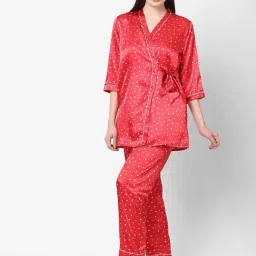 Sweet Dreams Tomato Red Polka Dots 3 Piece Night Suit-image-59
