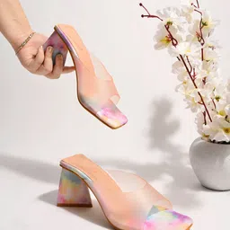 Shoetopia Women Pink Printed Block Heels-18