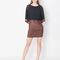 Zink London Black & Brown Textured A Line Dress-image-46