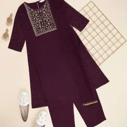 Akkriti by Pantaloons Girls Grape Wine Printed Kurta Sets-picture-11