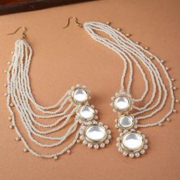 Karatcart Gold-Plated Polki Kundan Pearl Kaanchain Dangler Earrings for Women-image-87