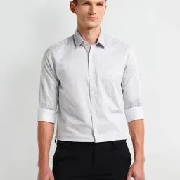 Arrow Grey Cotton Regular fit Stripes Shirt-picture-6