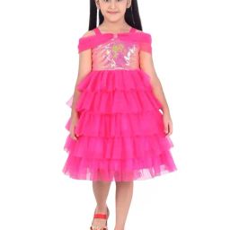 Tiny Girl Hot Pink Barbie Printed Frock-image-66