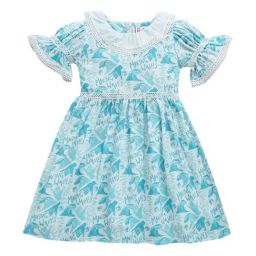 Tiny Girl Turquise Blue Barbie Printed Frock-image-38