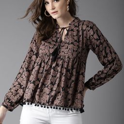 HERE&NOW Brown & Black Printed A-line Top-picture-22