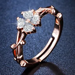 Jewels Galaxy Rose Gold-Plated American Diamond Studded Adjustable Finger Ring-54