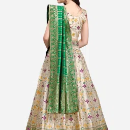 PURVAJA Green & Off White Printed Stitched Lehenga & Unstitched Blouse With Dupatta image 2