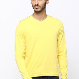 Huetrap Men Yellow Solid V-Neck T-shirt-image-48