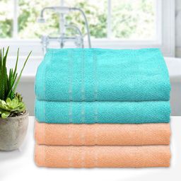 Kuber Industries Unisex Kids Set Of 4 Peach Colored & Blue Solid 210 GSM Soft Cotton Bath Towel-13