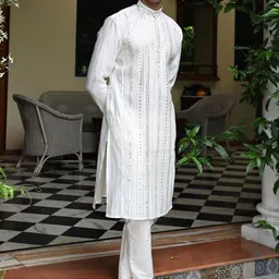 PATR Men Ethnic Motifs Embroidered Straight Kurta with Trousers-45