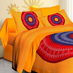 Myntra Elegant Homes Graphic Printed 144 TC Queen Cotton Bedsheet with 2 Pillow Covers-image-89