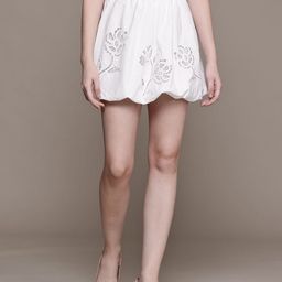 MANGO High-Waist Schiffli Detail Cotton Balloon Skirt-image-34